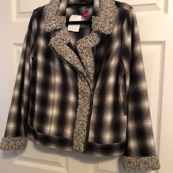Vince Camuto Flannel & Faux Shearling Moto Jacket - Picture 4 of 6